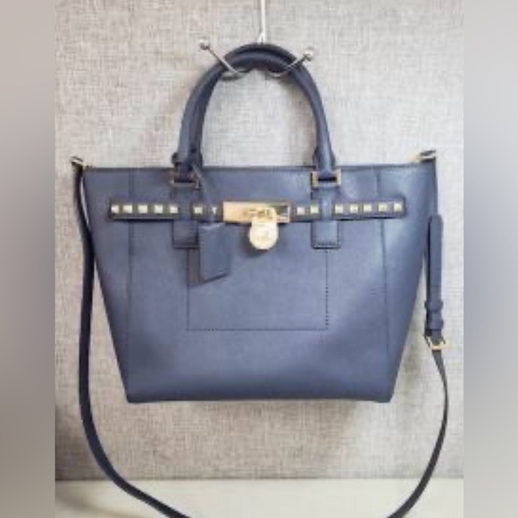 Michael Kors Bag Hamilton Traveler Studded Tote Satchel BlueLeather B2L - Picture 8 of 8